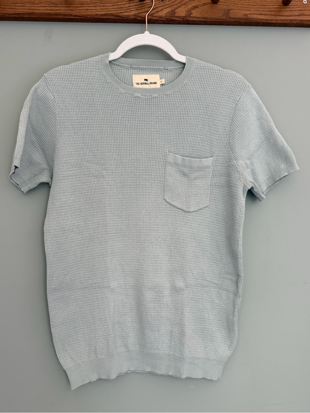The Normal Brand 100% Cotton Misty Harbor Blue Waffle Knit Crew Neck Sweater Tee